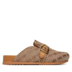 Klapki Guess. Brązowe klapki Guess, z aplikacjami, bez obcasa, bez zapięcia. Za 549.99 zł.