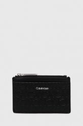 Calvin Klein portfel damski kolor czarny. Czarne portfele Calvin Klein, bez wzorów, z włókna. Za 229.99 zł.