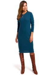 Morska Dzianinowa Prosta Sukienka przed Kolano. Zielone sukienki MOE, na co dzień, l, bez wzorów, z bawełny, bez kołnierzyka, bez ramiączek. Za 219.90 zł.