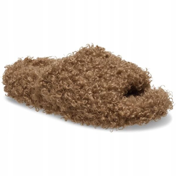Klapki Dla Dorosłych Crocs Classic Duudle Fur Slide. Brązowe klapki Crocs, bez wzorów, z materiału, bez obcasa, bez zapięcia. Za 230.99 zł.