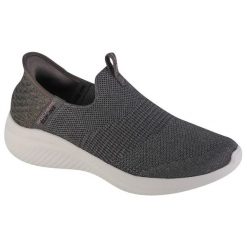 Buty sportowe Sneakersy damskie, Slip-Ins Ultra Flex 3.0 Smooth Step. Szare buty sportowe lifestyle Skechers, bez wzorów, z tkaniny, bez zapięcia, trekkingowe. Za 379.99 zł.