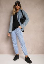 Jasnoniebieskie Dresowe Spodnie Joggery z Dodatkiem Bawełny Lampasami Lerisha. Niebieskie jeansy Renee, l, bez wzorów, z bawełny, eleganckie. W wyprzedaży za 31.99 zł.
