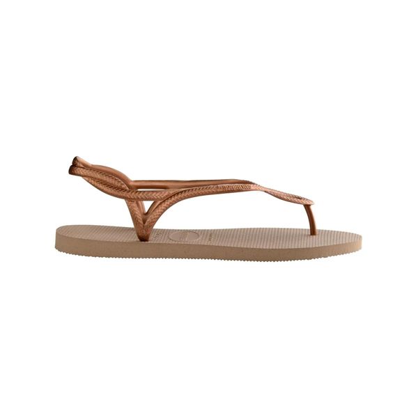 Klapki damskie Havaianas Luna. Czerwone klapki Havaianas, bez wzorów, z materiału, eleganckie, bez obcasa, bez zapięcia. Za 141.30 zł.