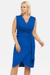 Sukienka elegancka kopertowa modna z marszczeniami FLORENCE chaber. Sukienki KARKO, na imprezę, s, bez wzorów, z elastanu, eleganckie, bez kołnierzyka, bez ramiączek, midi, kopertowe. Za 289.50 zł.