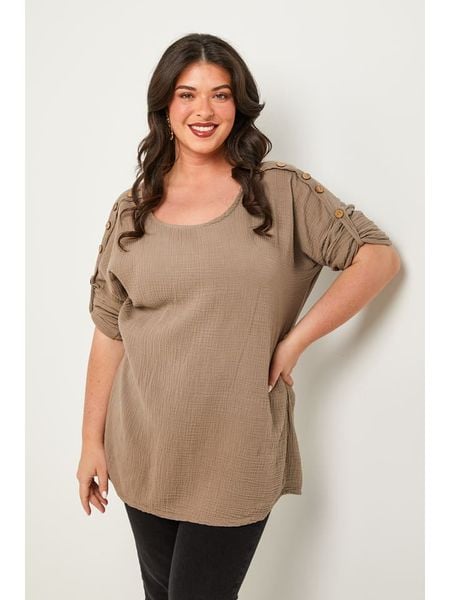 Curvy Lady Bluzka w kolorze szarobrązowym rozmiar: 48/50. Brązowe bluzki Curvy Lady, bez wzorów, klasyczne, bez kołnierzyka, bez ramiączek. Za 87.81 zł.