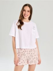Bawełniana piżama dwuczęściowa Miffy - biały. Białe piżamy Sinsay, l, bez wzorów, z bawełny, bez kołnierzyka, bez ramiączek. Za 49.99 zł.