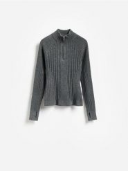 Sweter z zapięciem na zamek - szary. Szare swetry Reserved, l, bez wzorów, z dzianiny, bez ramiączek. Za 129.99 zł.