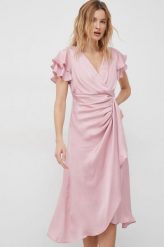 Dkny sukienka kolor różowy midi rozkloszowana. Czerwone sukienki DKNY, l, bez wzorów, bez kołnierzyka, bez ramiączek, midi, rozkloszowane. Za 789.99 zł.