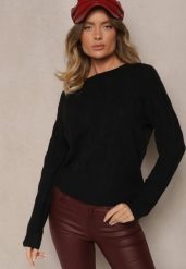 Czarny Sweter z Wiskozą Bawełną i Tłoczonym Wzorem Zeiatha. Czarne swetry Renee, l, bez wzorów, z bawełny, casualowe, bez ramiączek. W wyprzedaży za 71.99 zł.