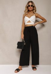 Czarne Bawełniane Spodnie Palazzo High Waist z Gumką w Pasie Gitanea. Czarne jeansy Renee, xl, bez wzorów, z bawełny, eleganckie, z podwyższonym stanem. W wyprzedaży za 35.99 zł.