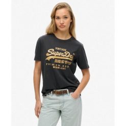 Luźna koszulka z organicznej bawełny metalicznej Vl. Czarne t-shirty sportowe Superdry, bez wzorów, z bawełny, bez ramiączek. Za 148.90 zł.