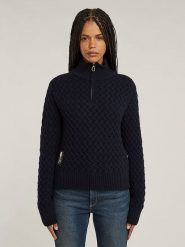 G-Star Sweter w kolorze granatowym rozmiar: S. Niebieskie swetry G-Star, s, bez wzorów, ze splotem, retro, bez ramiączek. Za 255.34 zł.