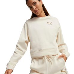 Bluza sportowa damska Puma Better Sportswear Crew. Brązowe bluzy bez kaptura Puma, l, bez wzorów, bez kaptura, na fitness i siłownię. Za 390.00 zł.