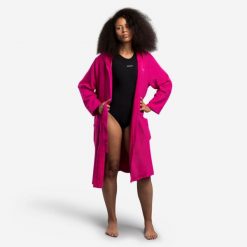 Second Life - Szlafrok na basen damski Decathlon Compact z... - Stan Doskonały. Czerwone szlafroki damskie Decathlon, m, bez wzorów, z bawełny, bez ramiączek. Za 101.99 zł.