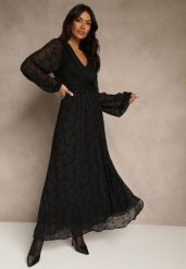 Czarna Rozkloszowana Sukienka z Siateczki w Kwiatowy Wzór Fezuna. Czarne sukienki Renee, plus size, bez wzorów, z materiału, bez kołnierzyka, plus size, bez ramiączek, maxi, rozkloszowane. Za 189.99 zł.