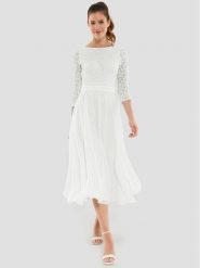 Swing Sukienka koktajlowa 77761710 Biały Regular Fit. Białe sukienki Swing, bez wzorów, z syntetyku, wizytowe, bez kołnierzyka, bez ramiączek. Za 419.99 zł.