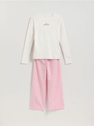 Dwuczęściowa piżama z bawełny - różowy. Czerwone piżamy Reserved, l, bez wzorów, z bawełny, bez kołnierzyka, bez ramiączek. Za 129.99 zł.