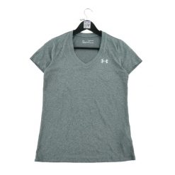 Second life - Under Armour T-shirt damski Heatgear krótkie rękawy - Jak nowy. Szare t-shirty sportowe Under Armour, l, bez wzorów, z materiału, bez ramiączek, na fitness i siłownię. Za 85.16 zł.