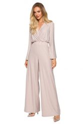 Elegancki Kombinezon z Brokatem - Szampański,. Brązowe kombinezony MOE, l, bez wzorów, z elastanu, eleganckie, bez kołnierzyka, bez ramiączek. Za 306.94 zł.