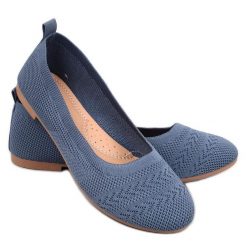 Baleriny z dzianiny Newey Blue niebieskie. Niebieskie baleriny w ażurowe wzory, z dzianiny, z okrągłym noskiem, bez obcasa, bez zapięcia. Za 78.20 zł.