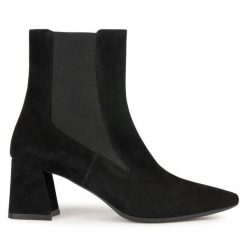 Botki Geox. Czarne botki Geox, bez wzorów, bez obcasa, na słupku, bez zapięcia. Za 419.99 zł.