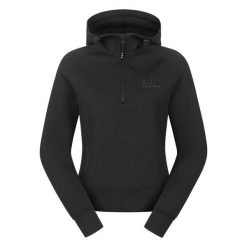 Techniczna bluza dresowa z kapturem dla kobiet do jazdy konnej ELT Regensburg. Czarne bluzy ELT, bez wzorów, z dresówki, sportowe, bez ramiączek, z kapturem. Za 251.00 zł.