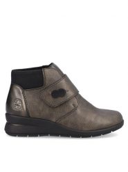 Rieker Botki L4884-90 Srebrny. Szare botki Rieker, bez wzorów, ze skóry, bez obcasa, na koturnie, bez zapięcia. Za 229.99 zł.
