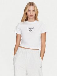 Guess T-Shirt V4YI20 KCDH1 Biały Boxy Fit. Białe t-shirty Guess, l, z aplikacjami, z bawełny, bez kołnierzyka, bez ramiączek. Za 119.99 zł.