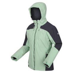 Kurtka turystyczna zimowa damska Highton ze stretchem. Szare kurtki przeciwdeszczowe Regatta, na zimę, bez wzorów, bez kaptura, trekkingowe. Za 179.99 zł.