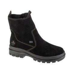 Zamszowe Buty Damskie. Czarne buty trekkingowe Rieker, z futra, bez zapięcia. Za 597.99 zł.
