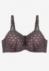 Szaro-Różowy Biustonosz o Kroju Full Cup Push-Up Zdobiony Geometrycznym Wzorem Zoliri. Szare biustonosze Renee, z aplikacjami, z bawełny. W wyprzedaży za 35.99 zł.
