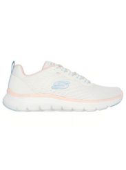 Buty Kobieta Skechers Flex Appeal 5.0 biały. Białe buty treningowe Skechers, bez wzorów, z materiału, bez zapięcia, na fitness i siłownię. Za 327.02 zł.