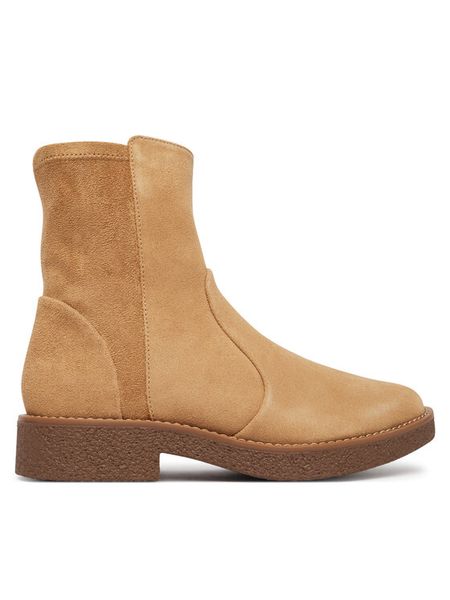 Clarks Botki Nella Bay 26327196 Beżowy. Brązowe botki Clarks, bez wzorów, bez obcasa, na płaskiej podeszwie, bez zapięcia. Za 479.99 zł.