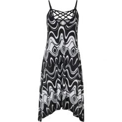 Sukienka z ozdobnymi paskami. Białe sukienki bonprix, bez wzorów, eleganckie, bez kołnierzyka, bez ramiączek. Za 119.99 zł.
