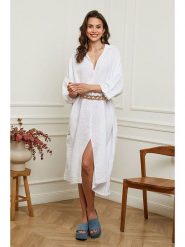 Plume Lniana sukienka "Dyana" w kolorze białym rozmiar: L. Białe sukienki Plume, l, bez wzorów, ze lnu, bez kołnierzyka, bez ramiączek, maxi. Za 229.46 zł.