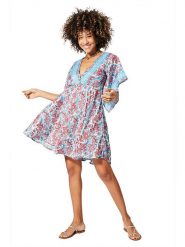 Aller Simplement Sukienka w kolorze błękitno-czerwonym rozmiar: 38/40. Niebieskie sukienki Aller Simplement, bez wzorów, z wiskozy, bez kołnierzyka, bez ramiączek, mini. Za 61.60 zł.