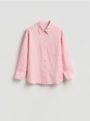 Koszula z lnem - pastelowy róż. Czerwone koszule Reserved, l, bez wzorów, z tkaniny, bez kołnierzyka, bez ramiączek. Za 119.99 zł.