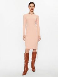 DeeZee Sukienka dzianinowa Isabella 14883 Różowy Slim Fit. Czerwone sukienki DeeZee, l, bez wzorów, z dzianiny, bez kołnierzyka, bez ramiączek. Za 159.99 zł.