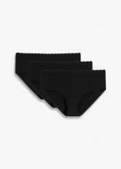 Figi ciążowe panty z bawełną organiczną i koronką (3 szt.). Czarne figi bonprix, bez wzorów, z bawełny. Za 62.99 zł.