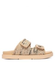 Tommy Hilfiger Klapki Double Strap Raffia FW0FW09122 Beżowy. Brązowe klapki Tommy Hilfiger, bez wzorów, z syntetyku, bez obcasa, bez zapięcia. Za 529.99 zł.