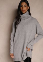 Jasnoszary Casualowy Golf Oversize z Wiskozą i Modalem Emira. Szare swetry Renee, m, bez wzorów, z wiskozy, bez ramiączek. W wyprzedaży za 71.99 zł.