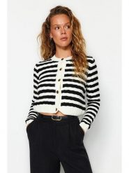 Trendyol Kardigan w kolorze kremowo-czarnym rozmiar: L. Brązowe swetry Trendyol, l, bez wzorów, bez ramiączek. Za 73.99 zł.