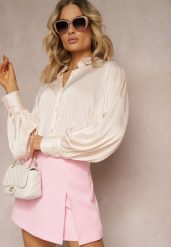 Beżowa Casualowa Plisowana Koszula z Ozdobnymi Mankietami Orchidsun. Brązowe koszule Renee, l, bez wzorów, eleganckie, bez kołnierzyka, bez ramiączek. W wyprzedaży za 83.99 zł.