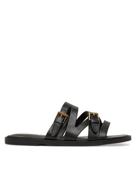 Guess Klapki FLJGRY LEA03 Czarny. Czarne klapki Guess, z aplikacjami, ze skóry, bez obcasa, bez zapięcia. Za 301.99 zł.
