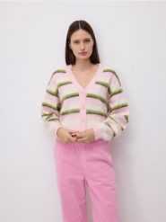 Kardigan w paski - wielobarwny. Swetry Reserved, l, bez wzorów, z dzianiny, bez ramiączek. Za 179.99 zł.