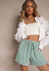 Zielone Szorty High Waist Ozdobione Sznurkiem Lunevia. Zielone szorty Renee, z aplikacjami. W wyprzedaży za 31.99 zł.