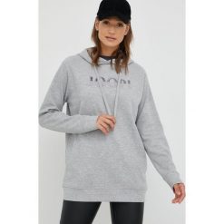 Joop! bluza damska kolor szary z kapturem z aplikacją. Szare bluzy Joop!, z aplikacjami, z kapturem. W wyprzedaży za 519.99 zł.