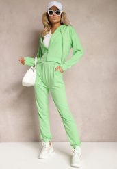 Jasnozielony Komplet Dresowy 2 Częściowy Luźne Spodnie i Bluza z Kapturem Fivana. Zielone bluzy Renee, m, bez wzorów, z dresówki, sportowe, bez ramiączek, z kapturem. W wyprzedaży za 67.99 zł.