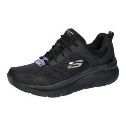 Buty sportowe Sneakersy damskie, Relaxed Fit: D'Lux Walker - Infinite Motion. Czarne buty treningowe Skechers, bez wzorów, z materiału, przed kostkę, bez zapięcia, trekkingowe. Za 359.99 zł.