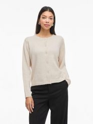 Vila Kardigan "Viliga" w kolorze beżowym rozmiar: L. Brązowe swetry Vila, l, bez wzorów, z materiału, bez ramiączek. Za 79.21 zł.